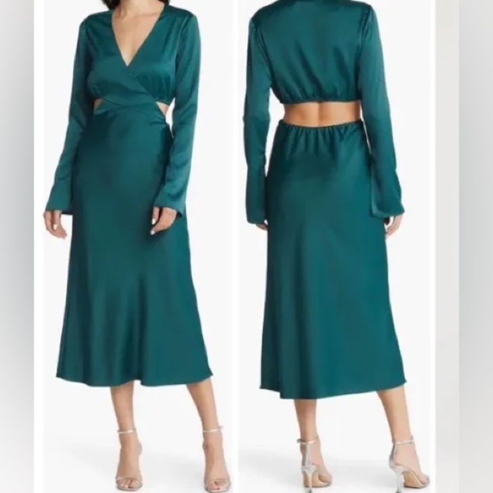 WAYF The Bridget Cutout Long Sleeve Cocktail Midi Dress SIZE MEDIUM